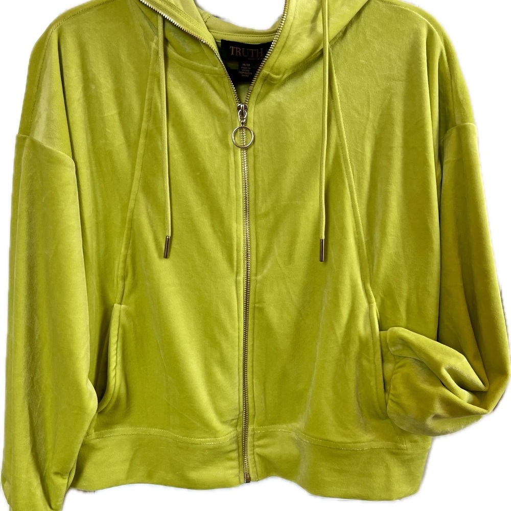 Truth Lime Green Velour Hoodie Jacket with Zip Closure NWOT